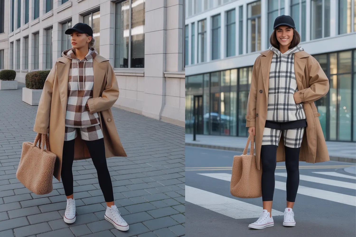 Checked-Hoodie-Leggings-Trench-Coat