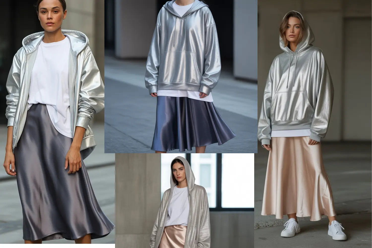 Silver-Hoodie-with-Satin-Skirt-and-Casual-Tee.